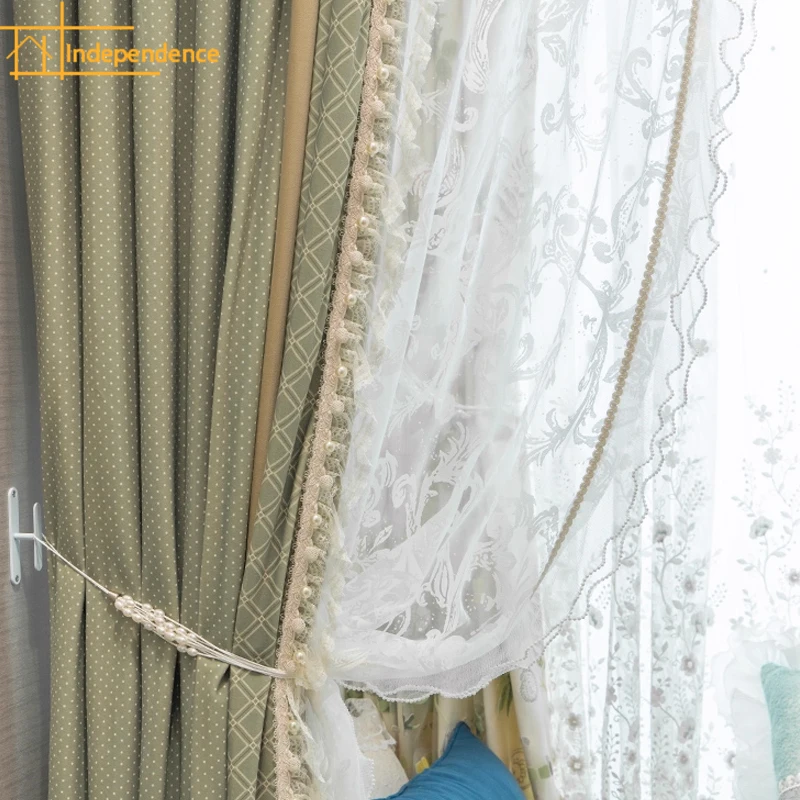 

New Upscale Green Jacquard Velvet Printed Mosaic Curtains for Living Room Bedroom French Window Customized Window Screen