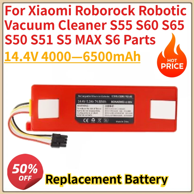 

New Replacement Battery 14.4V 4000—6500mAh for Xiaomi Roborock Robotic Vacuum Cleaner S55 S60 S65 S50 S51 S5 MAX S6 Parts