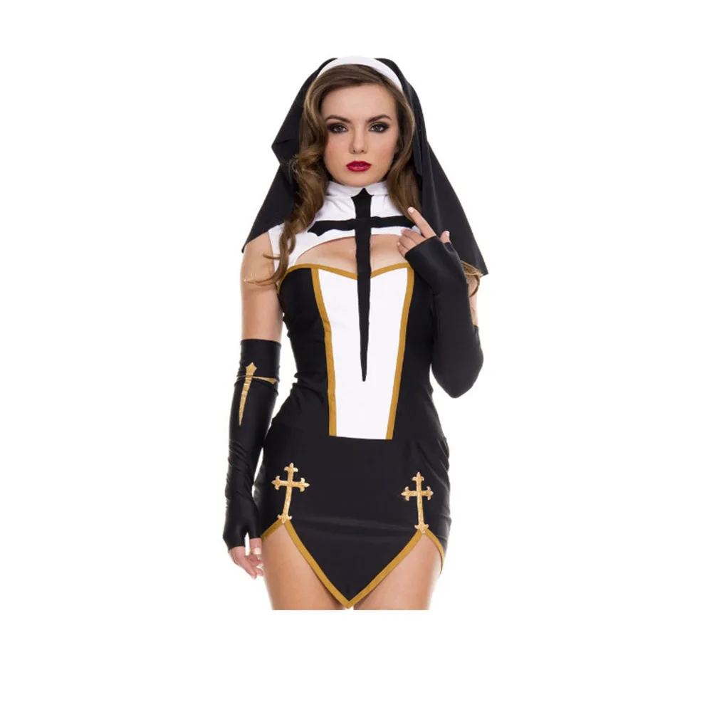 Vestido de noche Sexy para mujer, disfraz de monja superior disfraz de carnaval Halloween iglesia convento religioso Cosplay