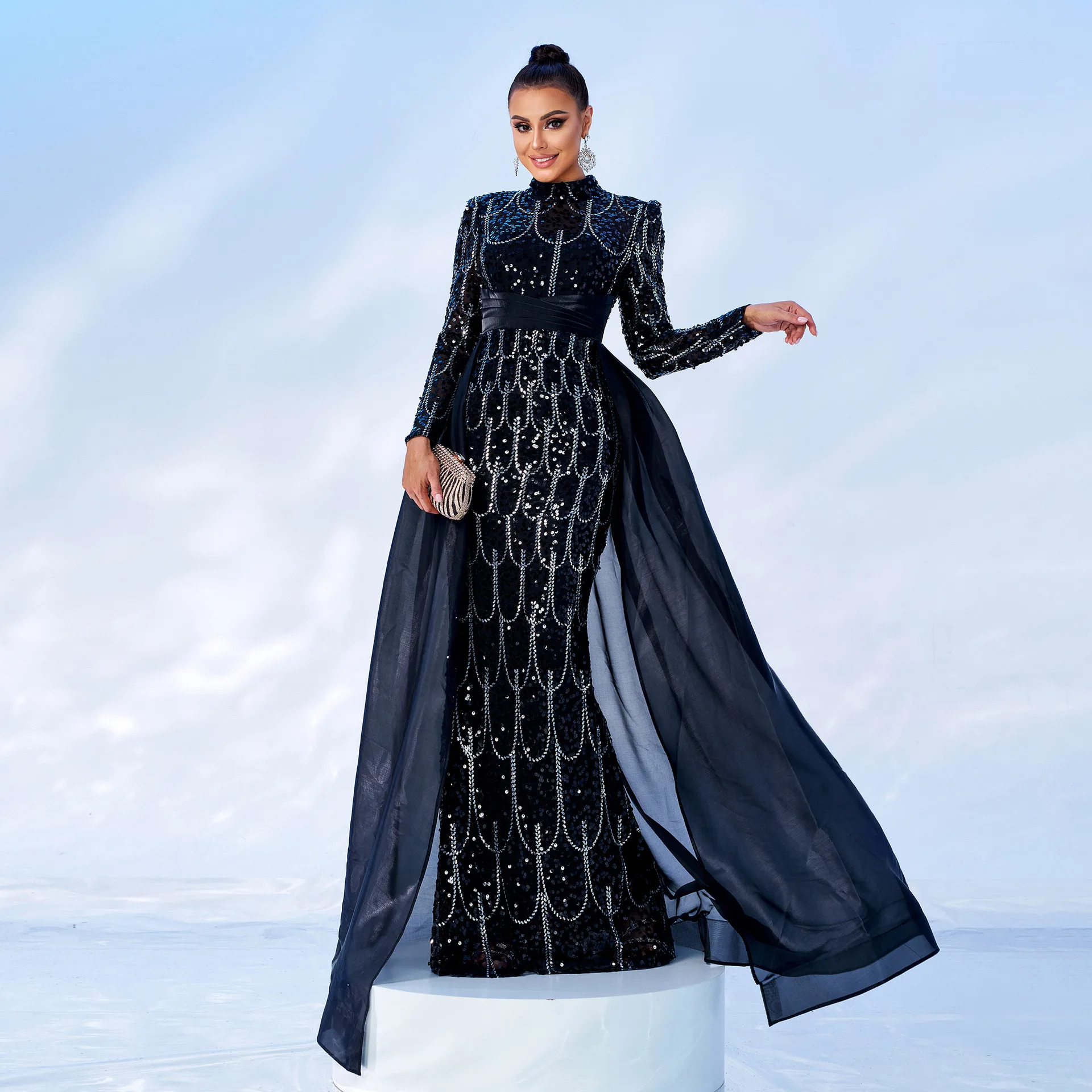 Ele Long Sve round Ne Long Evening Gown Fi Tail Wedding Dr Maids of  Dr Women's Faion Polyester