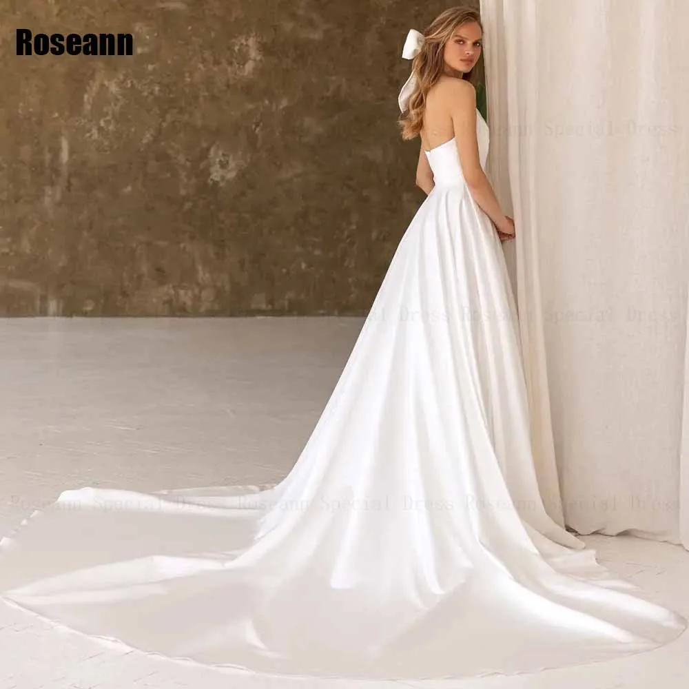 Customized Exquisite 2025 New Design A-line Wedding Dress V-Neck Sleeveless Open Back Bride Dresses Brush Train robe de mariée