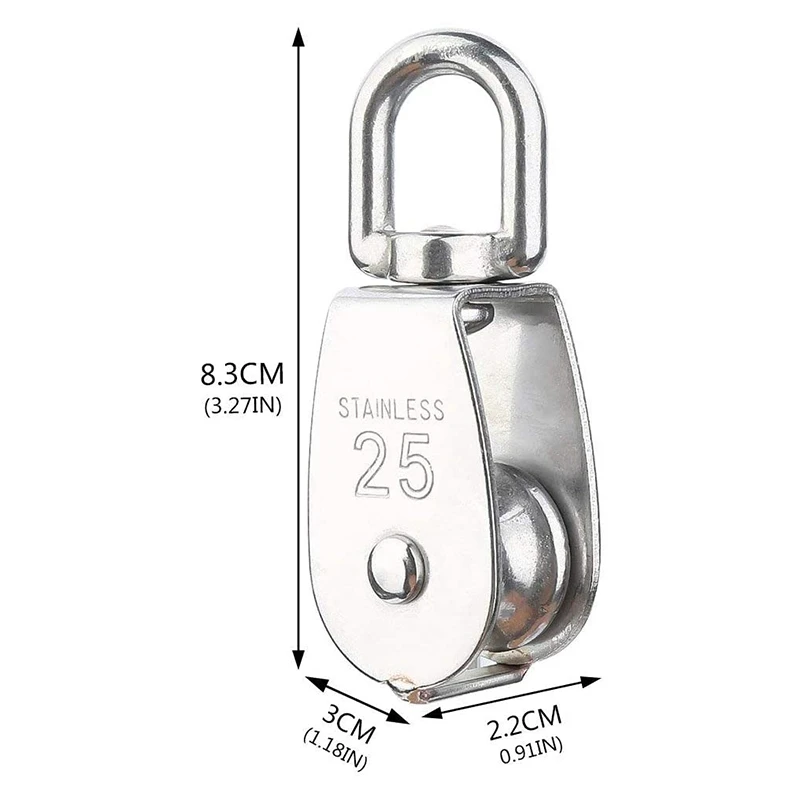 TFORU-6 Pack M25 Lifting Single Pulley Roller,304 Stainless Steel Single Wheel Swivel Lifting Rope Pulley Block For Wire Rope