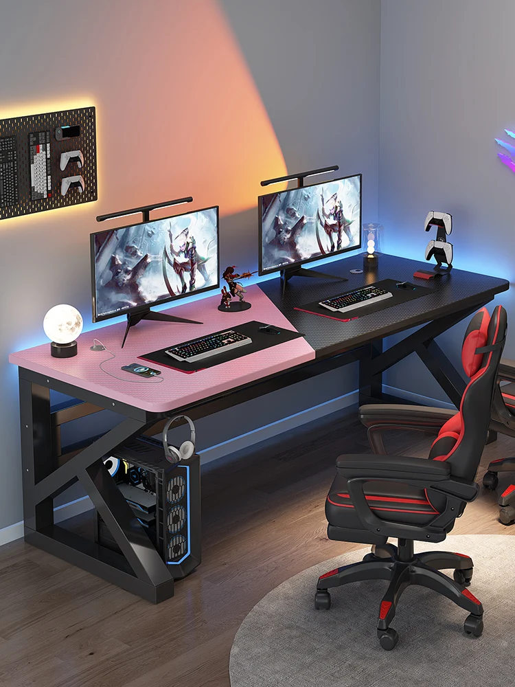 

Computer Desk, Desktop Double, Bedroom Simple Desk, Internet Cafe Game Table and Chair Set Carbon Fiber