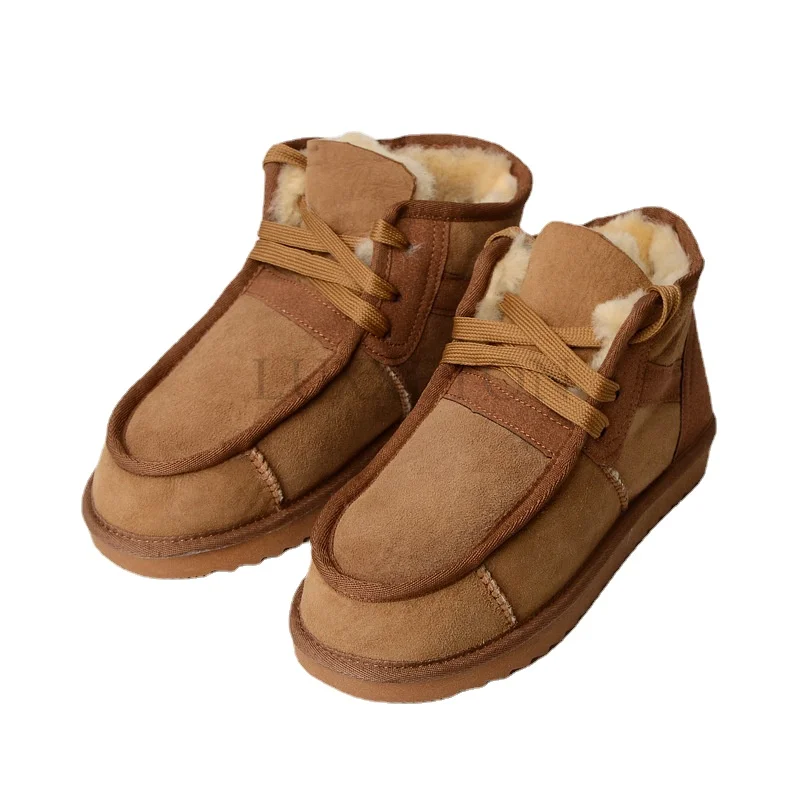 High Quality Men\'s Snow Boots Fashion Warm Winter Boots Men Sheepskin Shoes 100% Wool Natural Fur Genuine Leather Ankle Boots
