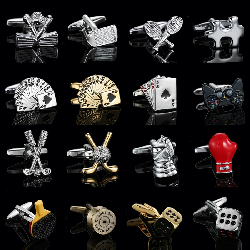 High quality men's French shirt cufflinks metal sports golf poker puzzles dice cuffs buttons suit accessories jewelry wholesale