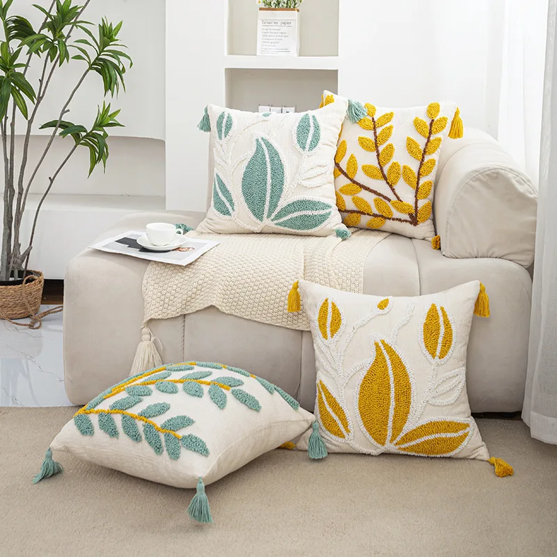Nordic Bohemian Velvet Embroidered Cushion Cover Moroccan Wind Leaf Sofa Pillow Case Soft Home Decor Free Shipping