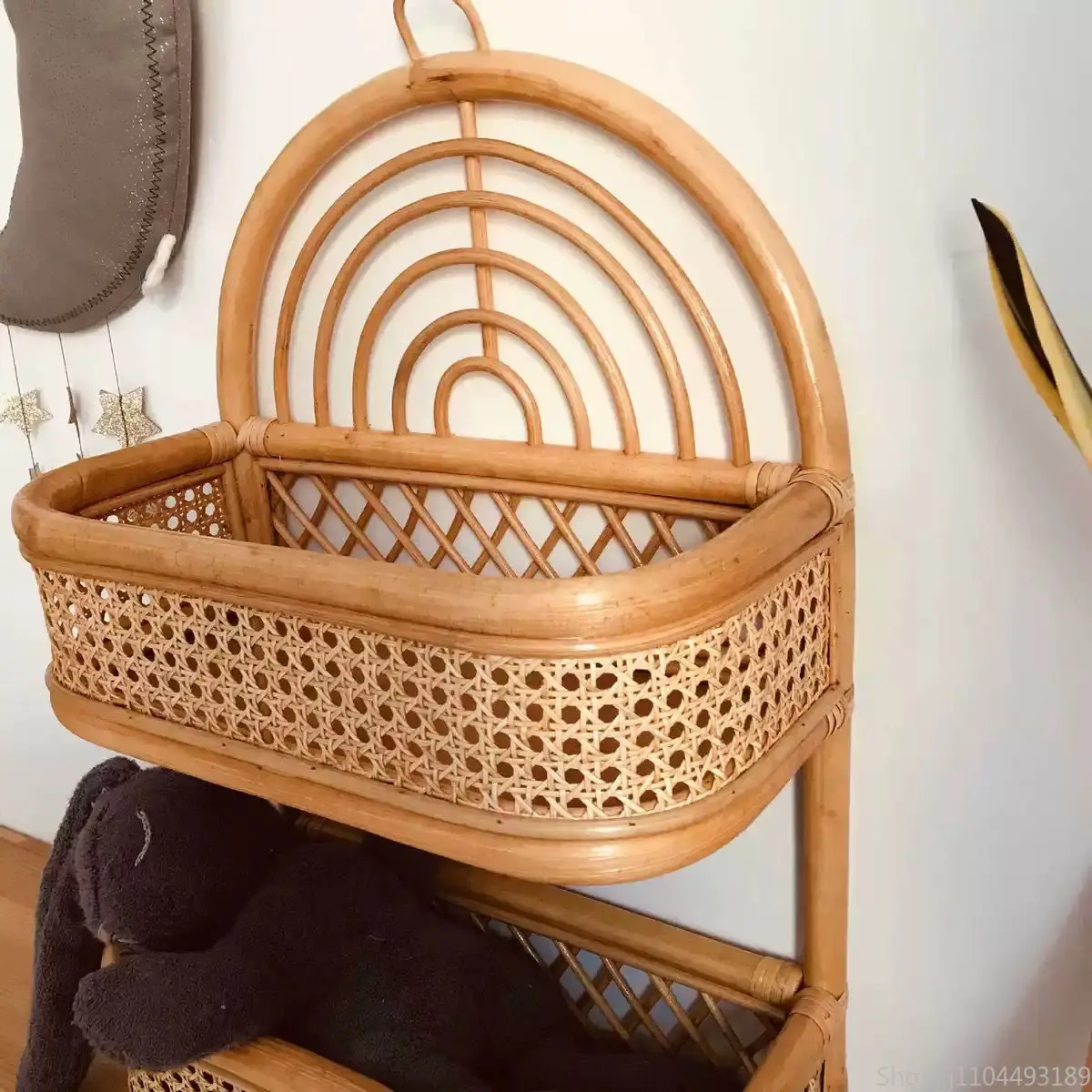 

Nordic Rattan Shelf - Boho Wall-Mounted Organizer for Living Room