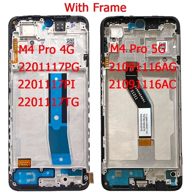 Original For Xiaomi Poco M4 Pro 5G Display LCD Screen With Frame For POCO M4 Pro 4G LCD Touch Screen Display Digitizer Assembly