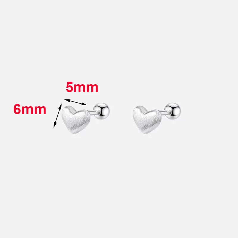 Real 925 Sterling Silver Frosted Heart Bead Screw Stud Earrings For Women Cute Fine Jewelry Light Luxury Accessories In Summer