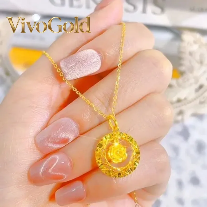 

VivoGoldWomen's Light Luxury 9999 24K Real Gold Rose Dream Weaving Net Necklace Fashion Mobius Clavicle Chain