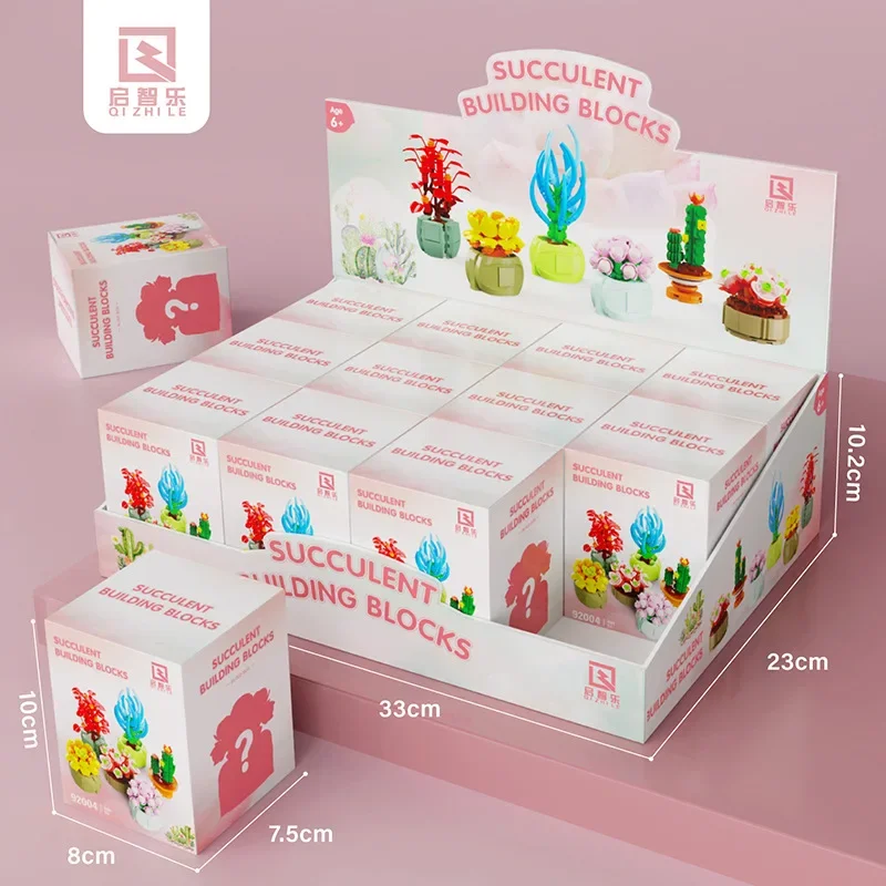 12 Stuks Sappige Blinde Doos Bouwstenen Kinderen Planten Potted Diy Speelgoed Stapelen Blokken Model Mystery Box Meisjes Vakantie Geschenken