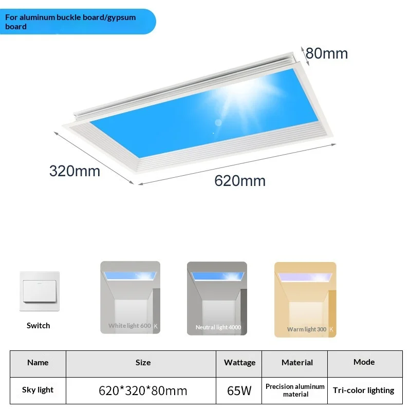 Ultradunne Smart Sky LED-plafondlamp, PC & aluminium kunstmatige zon blauwe hemelverlichting voor keukenbadkamer, gesimuleerde daglichtverlichting