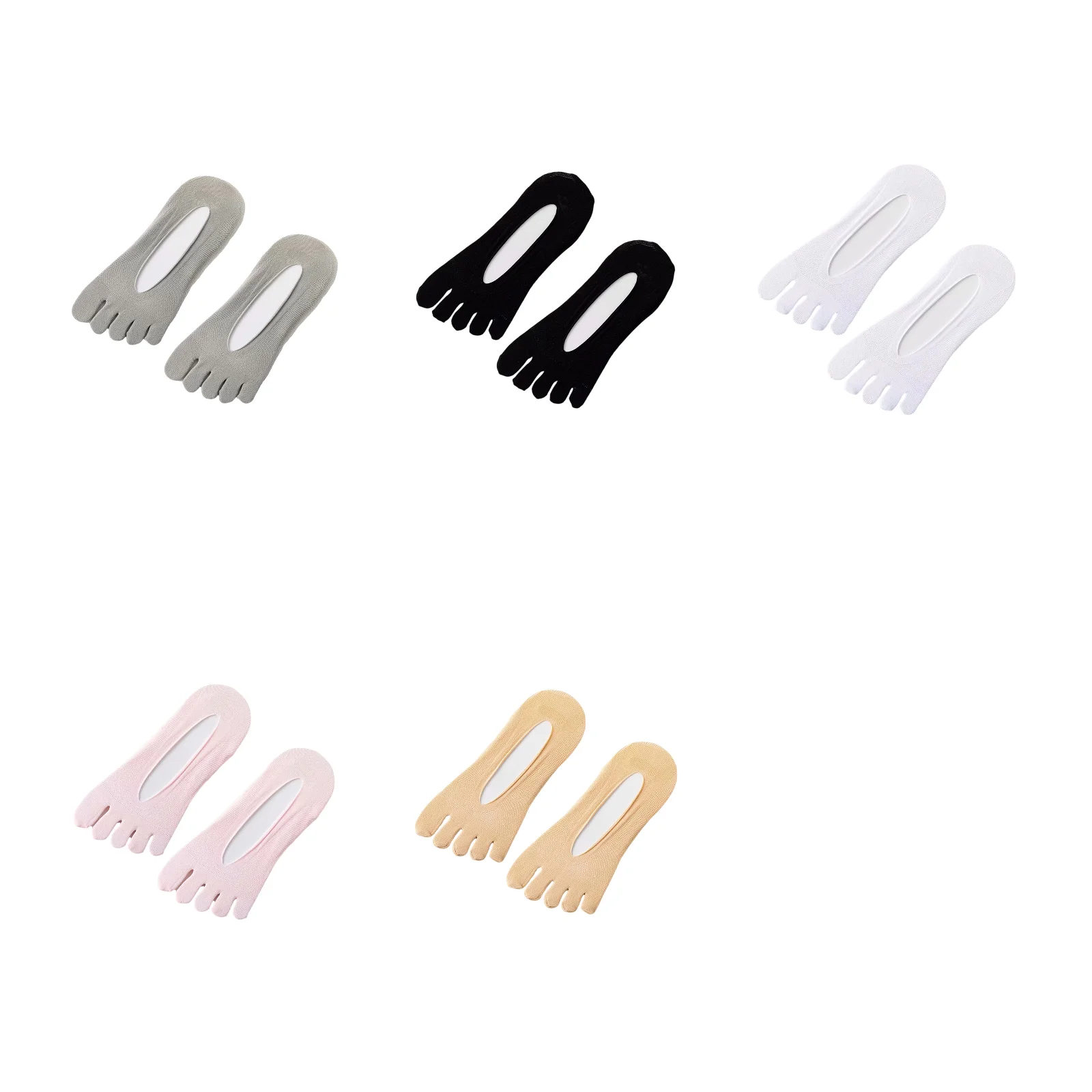 

Toe socks women's thin non-slip antibacterial boat socks 5-color combination (1 pair each for gray, black, and pink skin)