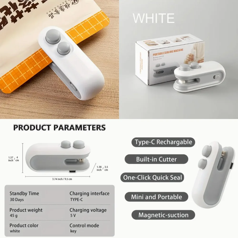 Mini-USB-Versiegelungsgerät und -schneider: 300 mAh wiederaufladbares 2-in-1-Wärmewerkzeug für Snackbeutel, Frische von Lebensmitteln, 16-W-Lithiumbatterie, kompakt und du