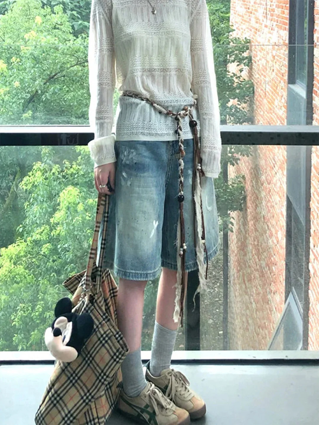 American Style Washed Straight Leg Thin Denim Jeans Women's Summer New Vintage Splashed Ink Wide Leg Mid-Length Pants