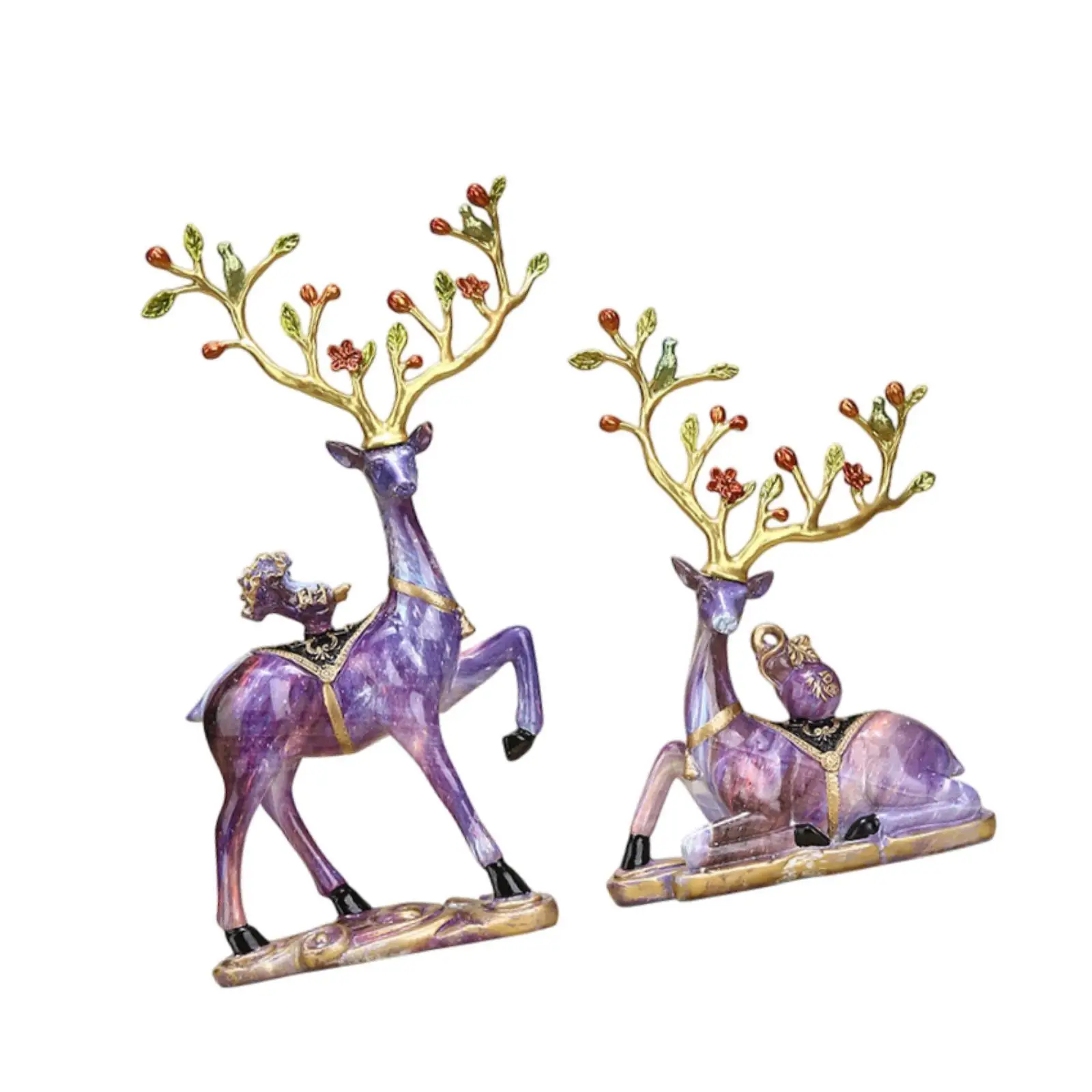 2Pcs Deer Statues Collectible Elk Desktop Ornaments Animal Sculptures for Bookshelf Living Room Spring Festival New Year Bedroom