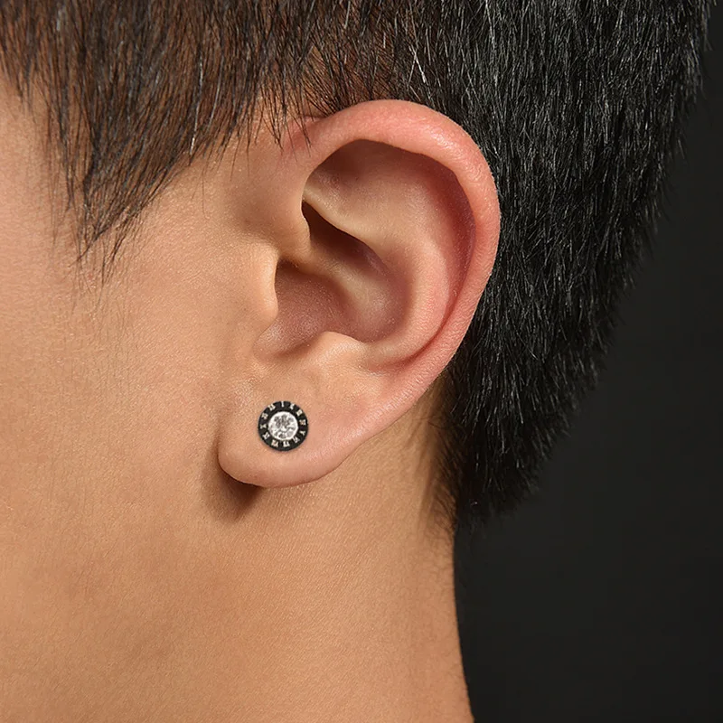 Creative Titanium Steel Black Roman Numerals Men's Earrings