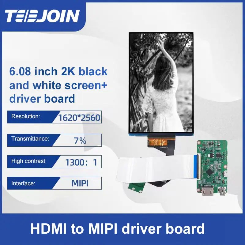 

6.08 Inch Monochrome Mono 1620*2560 Lcd Hd Black And White Display Plus A Driver Board Mipi 50Pins Display Manufacturing Factory