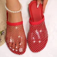 Women Slippers 2024 Women Summer New Round Head Slippers Water Diamond Flat Home Anti-skid Sandals Slides Women Zapatos De Mujer 2