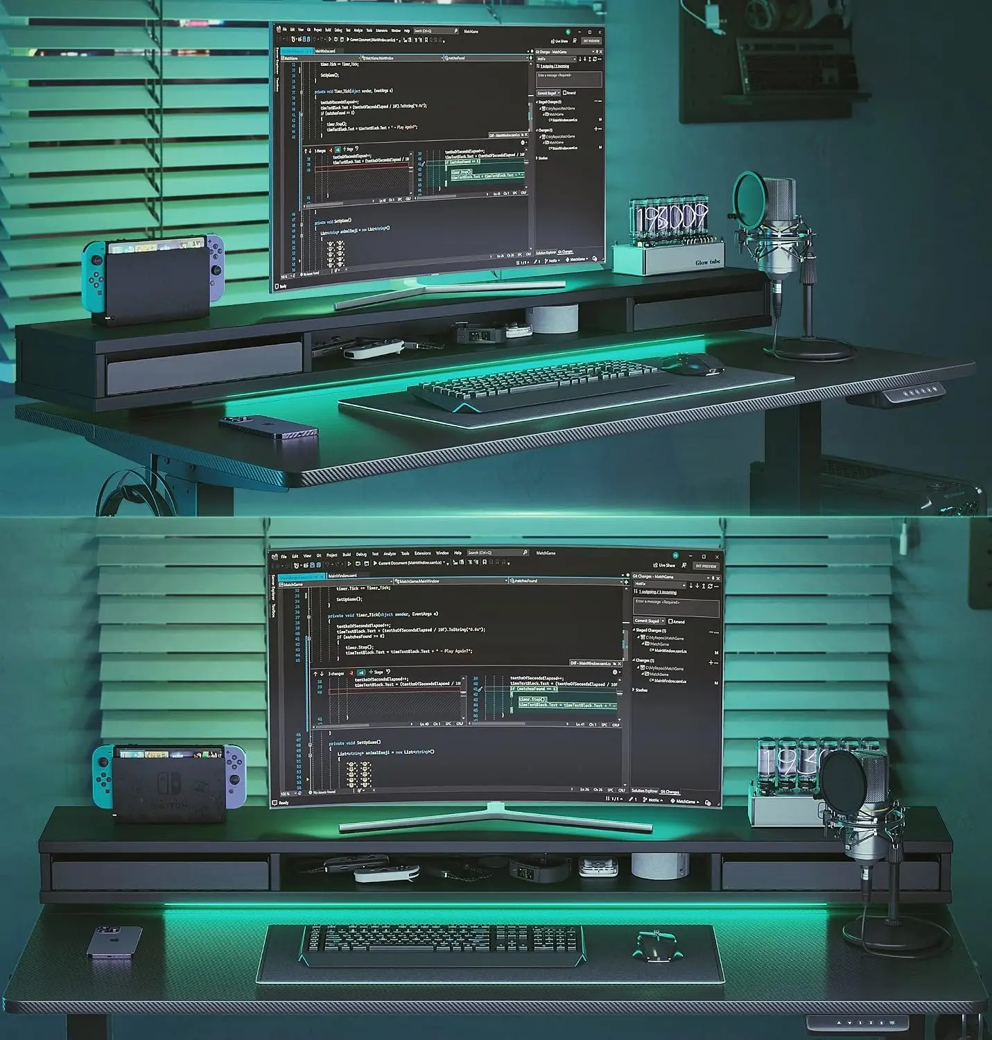 Height Adjustable Electric Standing Desk with Drawers & LED Strip & Monitor Stand 48x24 Inch Black, Customized