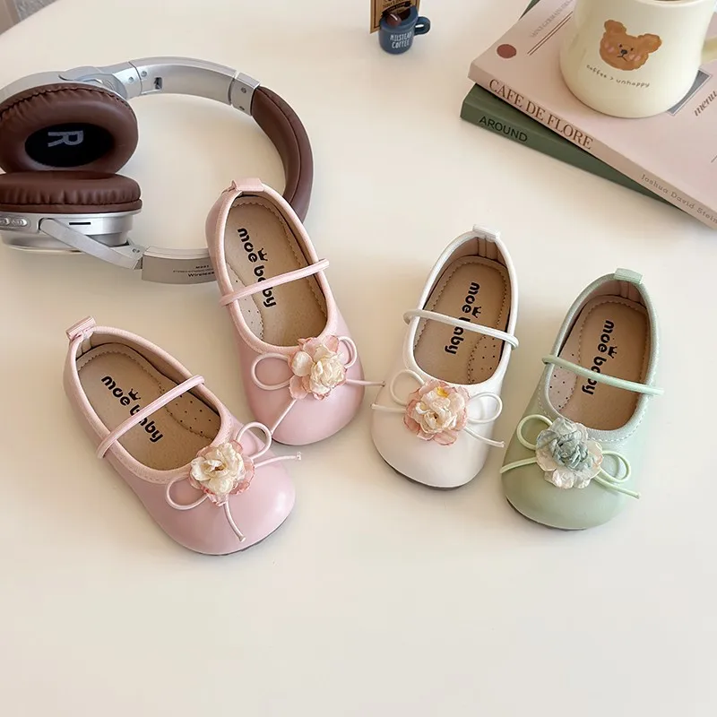 

New Children Leather Shoes Sweet Chic Bow Princess Shoes for Girls Appliques Walking Causal Kids Fashion Shoes Non-slip Footwe