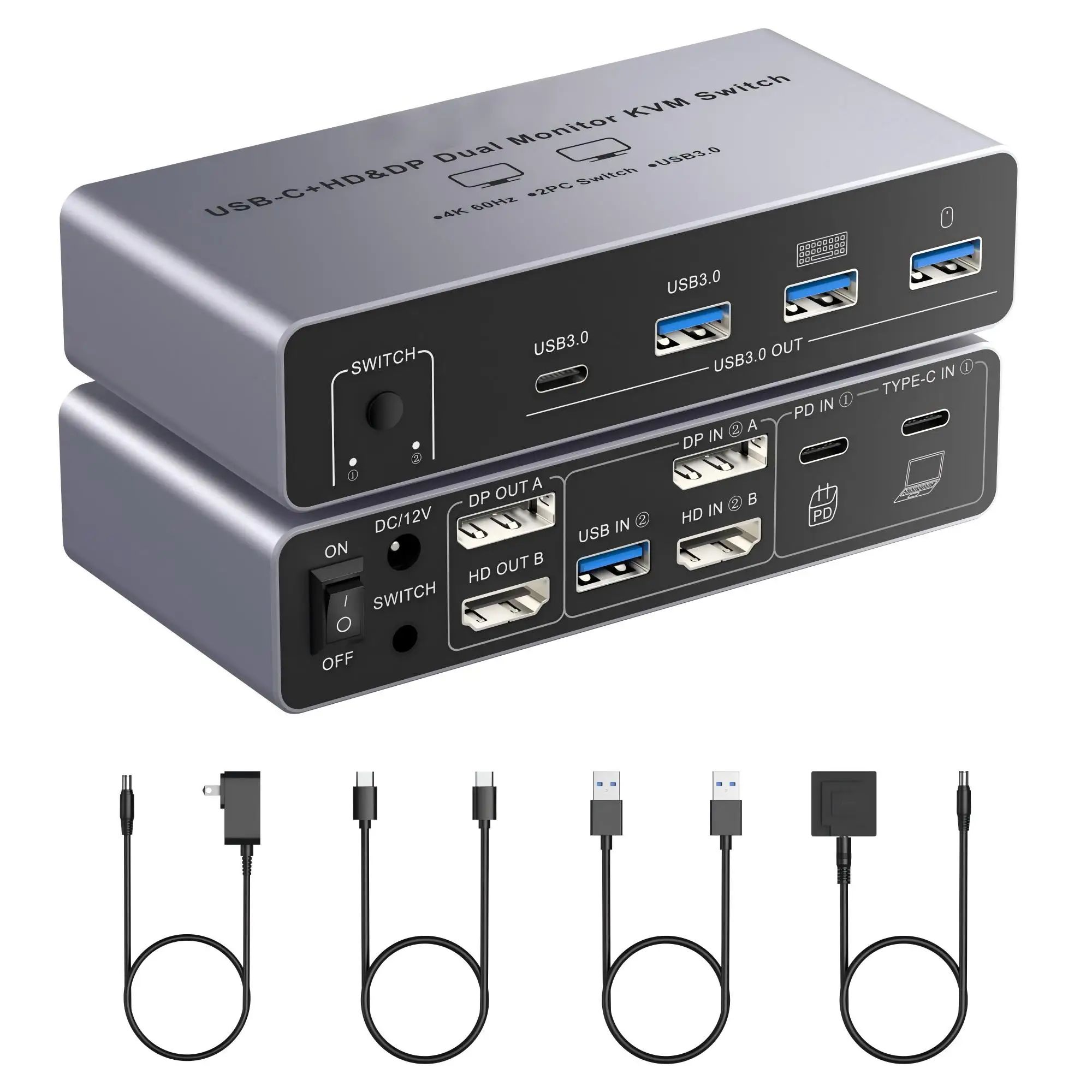 HDM DP KVM Switch 2 Monitor 2 Computer 8K@60Hz 4K@60Hz, USB C Switch Dual Monitor for Laptop/Desktop to Share 2 Monitor 4 USB3.0