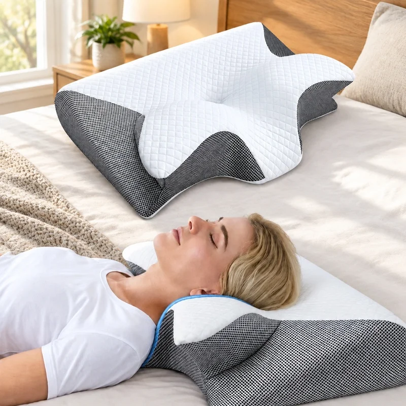 Ergonomic Cervical Support Pillow with Slow-Rebound Memory Foam for Comfortable Sleep and Neck Relief