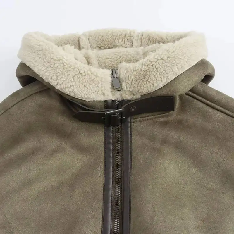Hood Winter Coat Female Parkas Long Sleeve Plush Suede Jacket Women Autumn Zipper Fleeced Coats For Woman Cold Outerwear