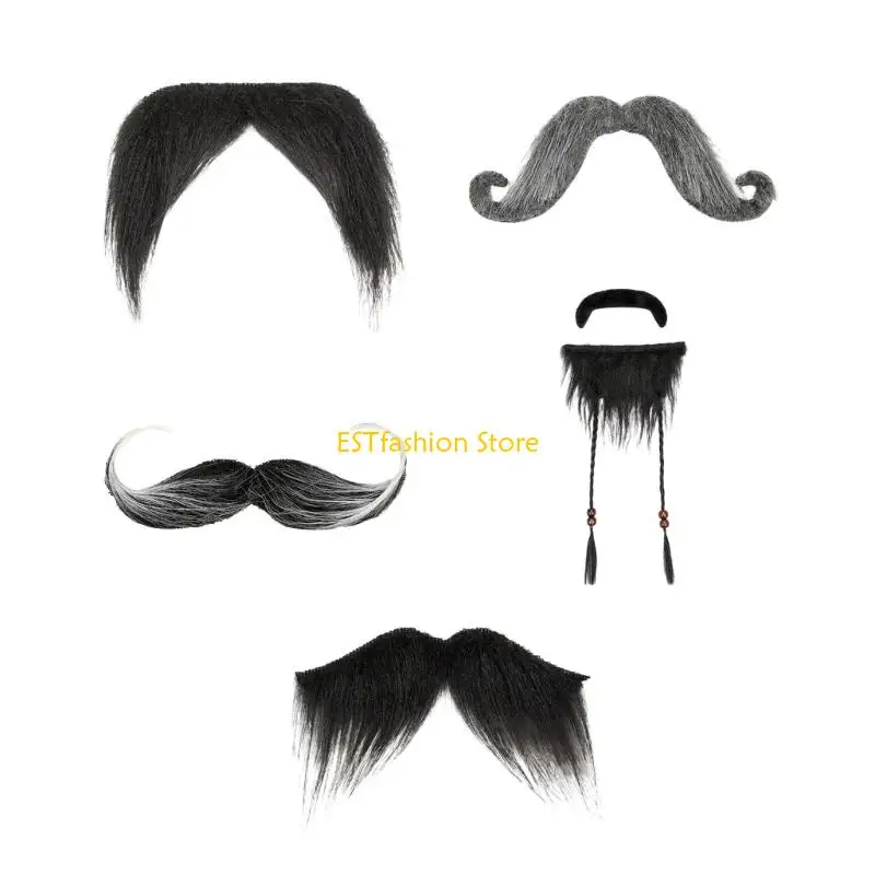 Y5GC 3 uds barba falsa ajustable para disfraces Halloween m&uacute;ltiples estilos disponibles accesorios juego rol pirata