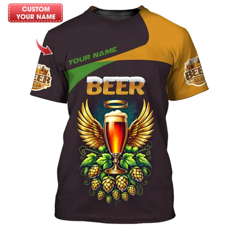 Funny Beer 3D Print T-shirt For Men Custom Name Personality Streetwear Loose T Shirts Summer Casual Fun Plaid Pattern Tee Top