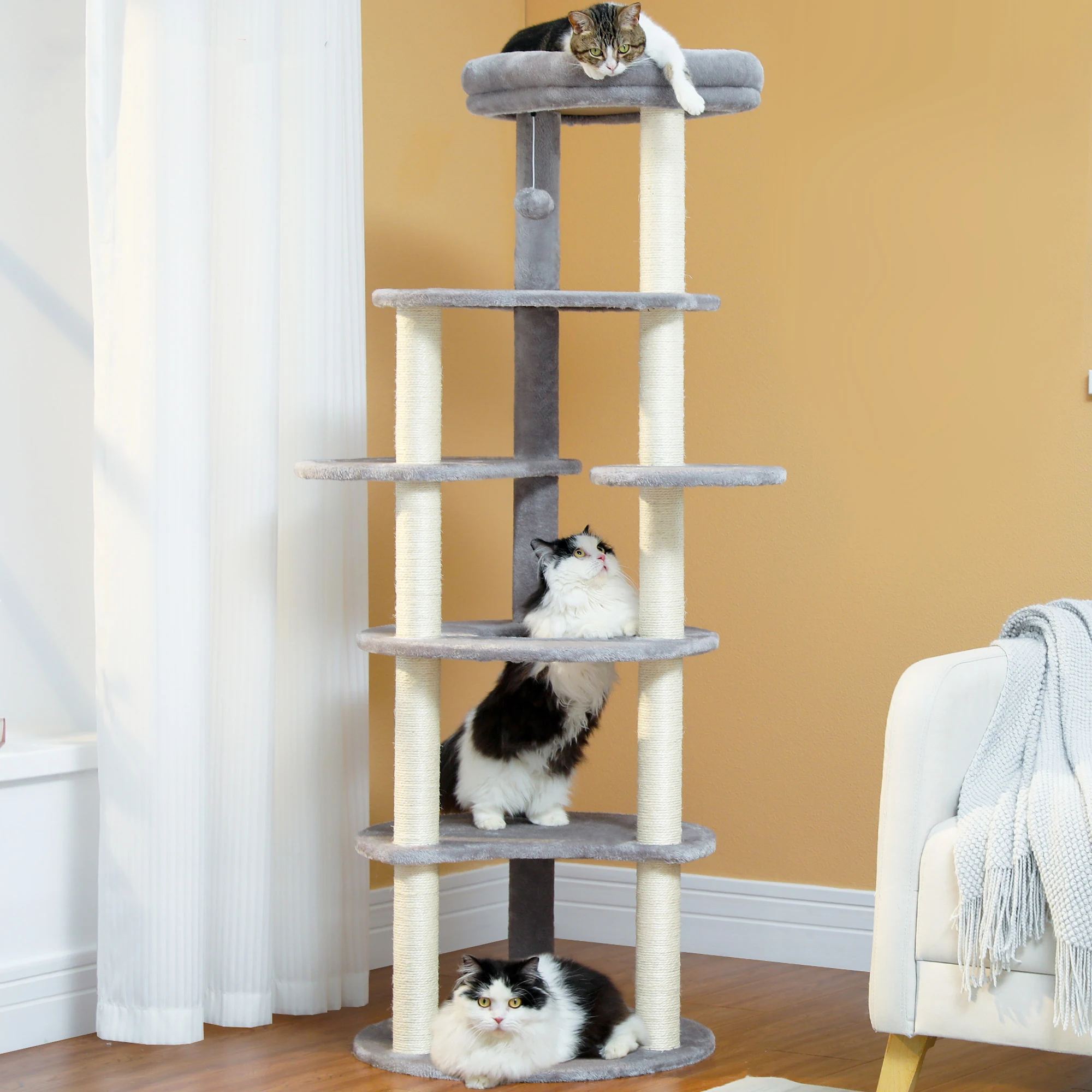 Multi-Level Cat Tree with Scratching Post Wood Cat Tower Cat Scratcher Kitten House Furniture Pet Jumping Platform Cat Toy