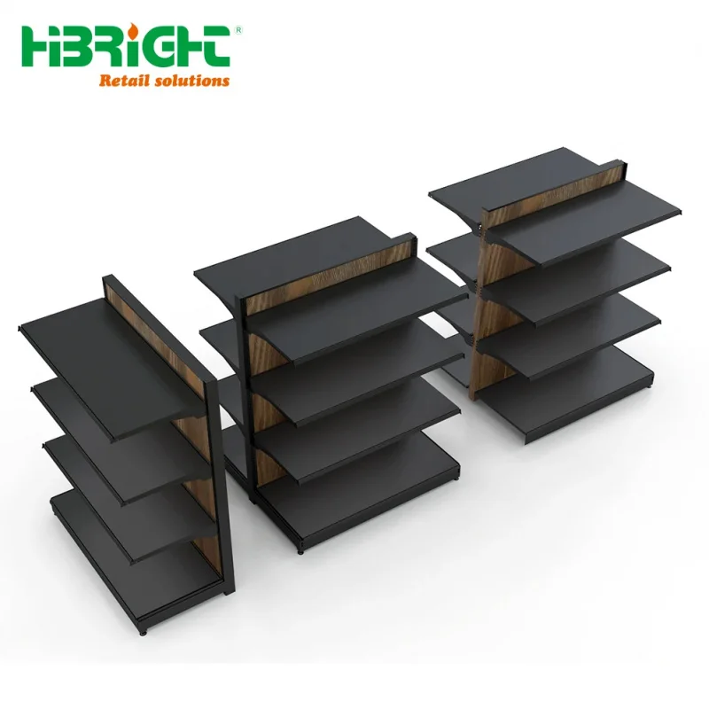 custom.Luxury Double-Sided Wooden Display Rack Wine Market Grocery Supermarket Wire Shelving Red Wine Storage