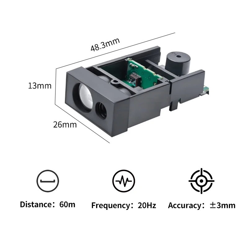 2026 Yunshis SK-60 60m TOF Laser Ranging Sensor Lidar Optical Module with 3mm Accuracy Visible Laser for Industrial Automation