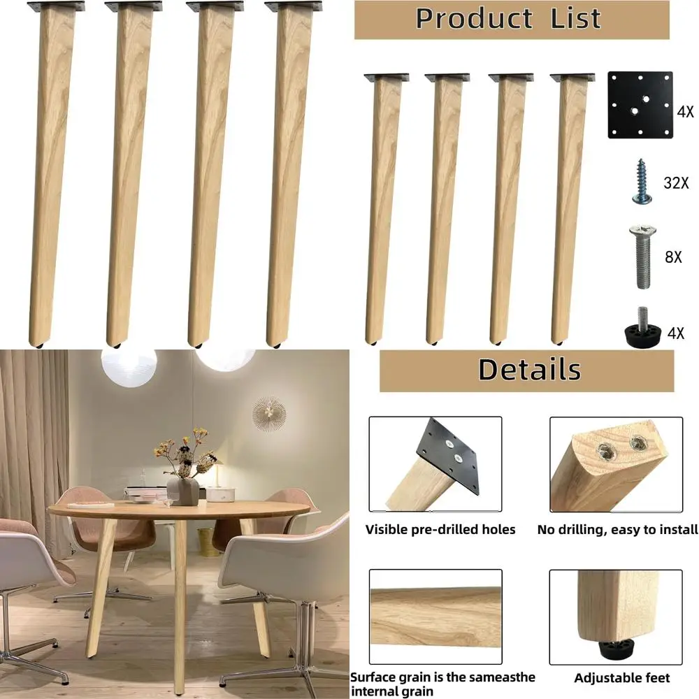 

Solid Wood Slant Table Legs, 28 Inch Desk Legs Set of 4, Easy Installation, Ideal for DIY Desk Projects