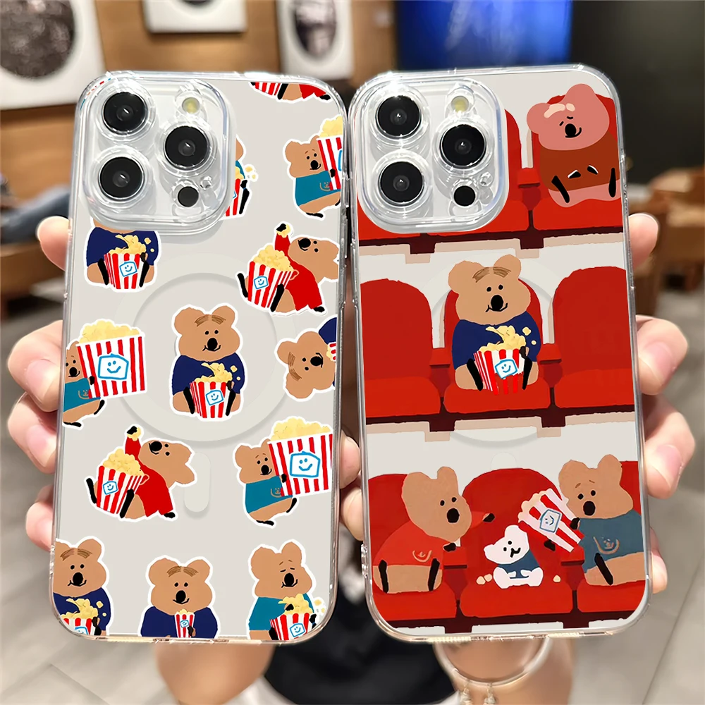 น่ารัก D-dinotaeng เคสโทรศัพท์หมีสำหรับ iPhone Plus 11 13 12 14 15 16 PRO MAX เคสใส MagSafe เคสไร้สายแม่เหล็ก