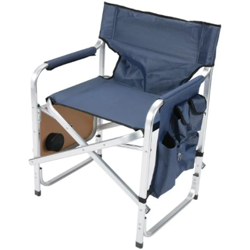 

Faulkner Aluminum Director Chair with Folding Tray and Cup Holder, Blue