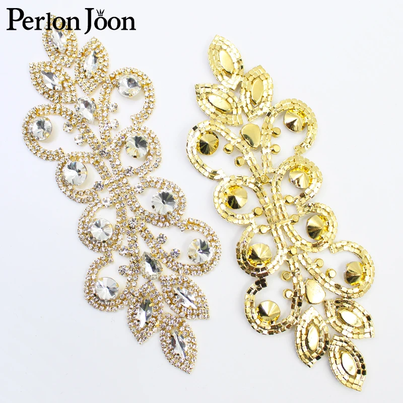 19*7.5cm DIY Crystal applique Rhinestone patches decoration for the wedding dress sewing Clothing Accessories YHZ003