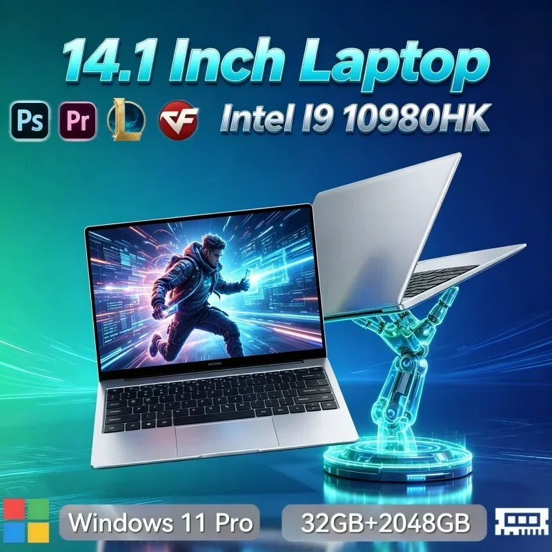 Ultra‑Light 14.1 Inch Laptop Intel Core I9‑10980HK 32GB RAM 2TB SSD Win11 Notebook PC Perfect For Home Daily Usage