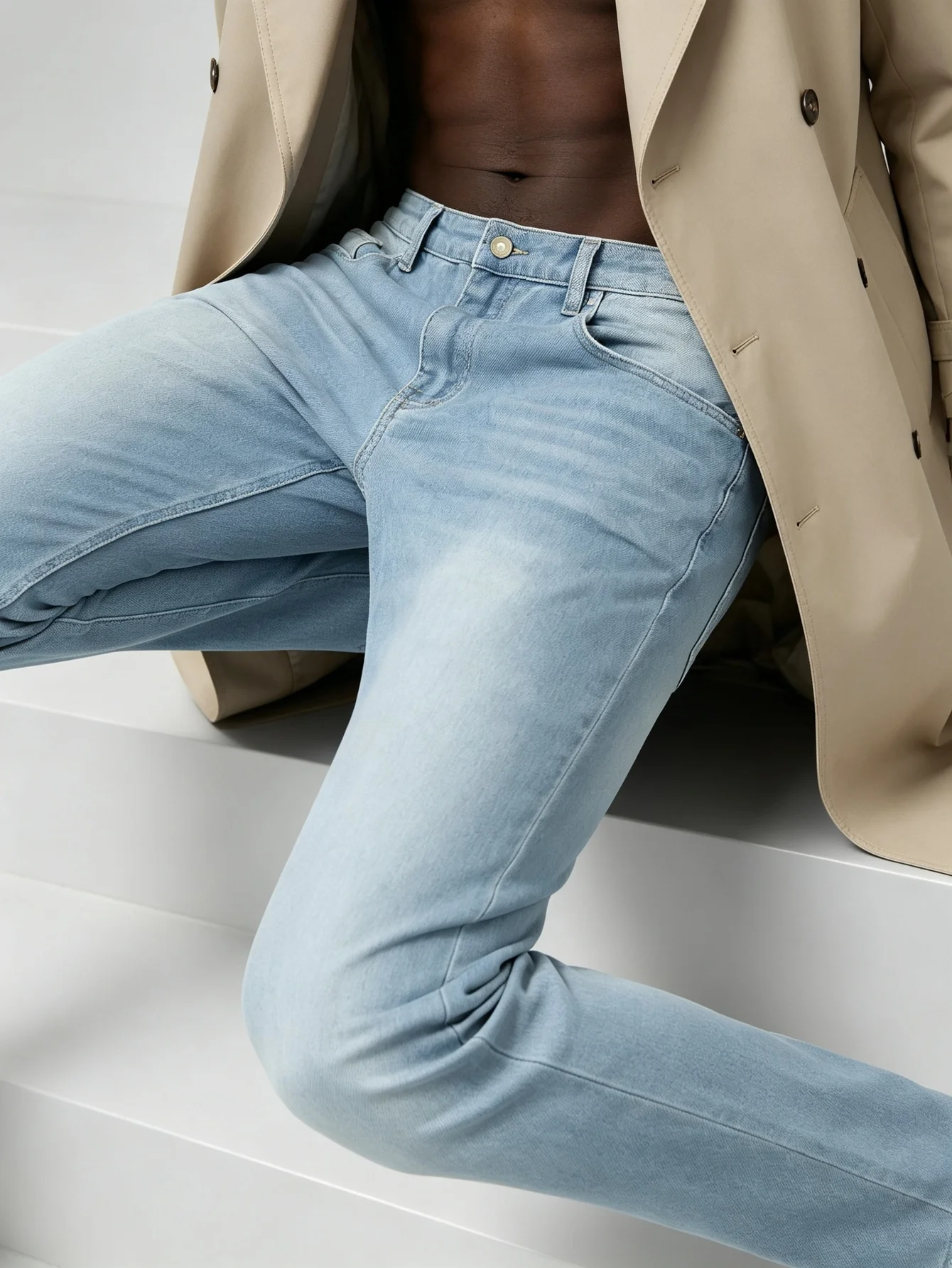 Street Skate Core Y2K Trendy American Street Medium Blue Wash Denim Trousers Simple Daily Matching Design, Heartfelt Anniversary