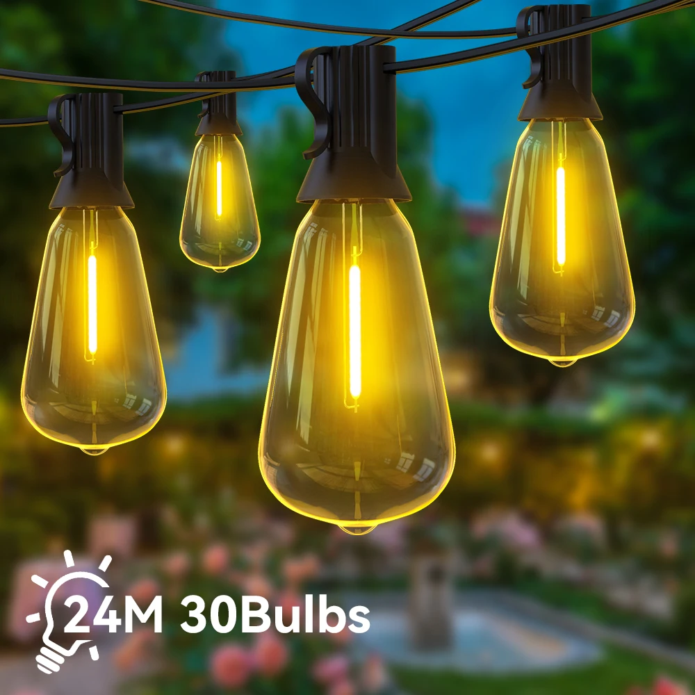 ST38 LED String Light 24M 15M IP65 Festoon Outdoor Light Garden Cafe Wedding Street Fairy String Lights Christmas Decoration