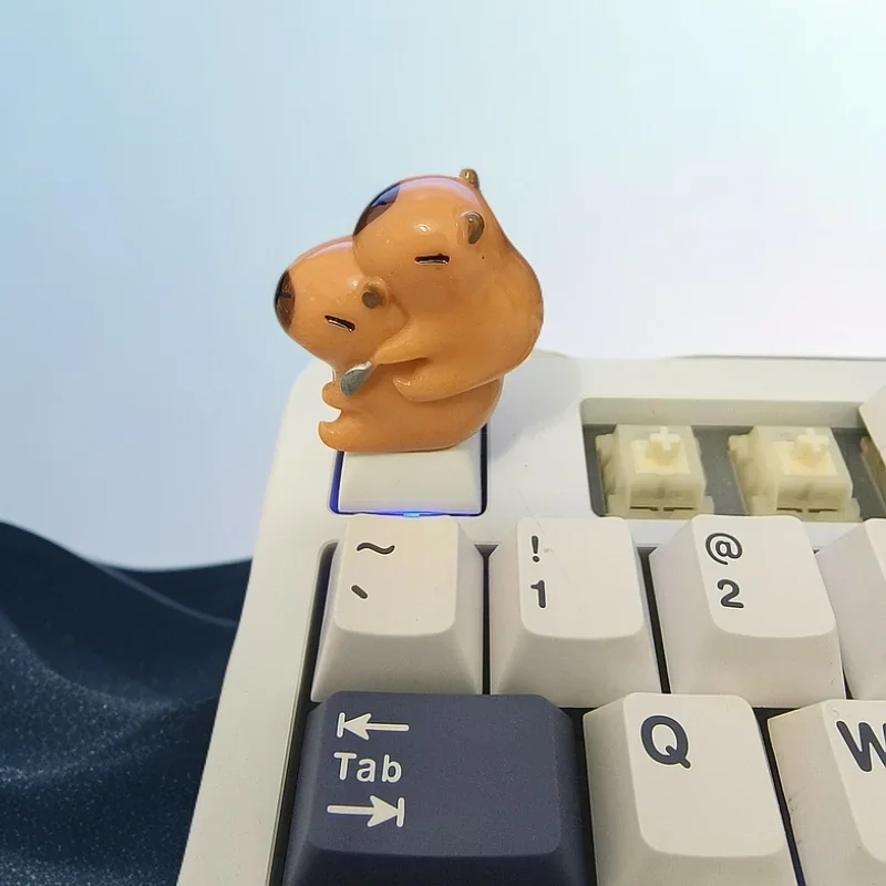 كابيبارا لطيف الراتنج Keycap عروسة كارتون أغطية مفاتيح مخصصة لقبعات لوحة المفاتيح الميكانيكية سطح المكتب الديكور ألعاب الألعاب هدايا العيد
