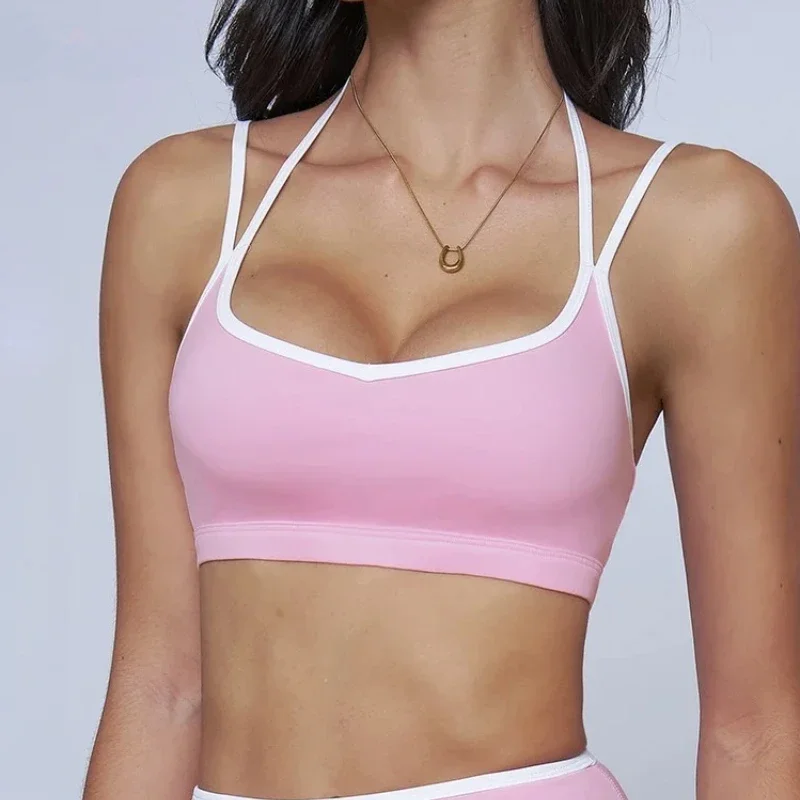 Sexy Cross Back Sports Bra Women Quick-Dry Hanging Neck Yoga Bras Running Fitness Gym Underwear Shockproof Workout Yoga Clothing