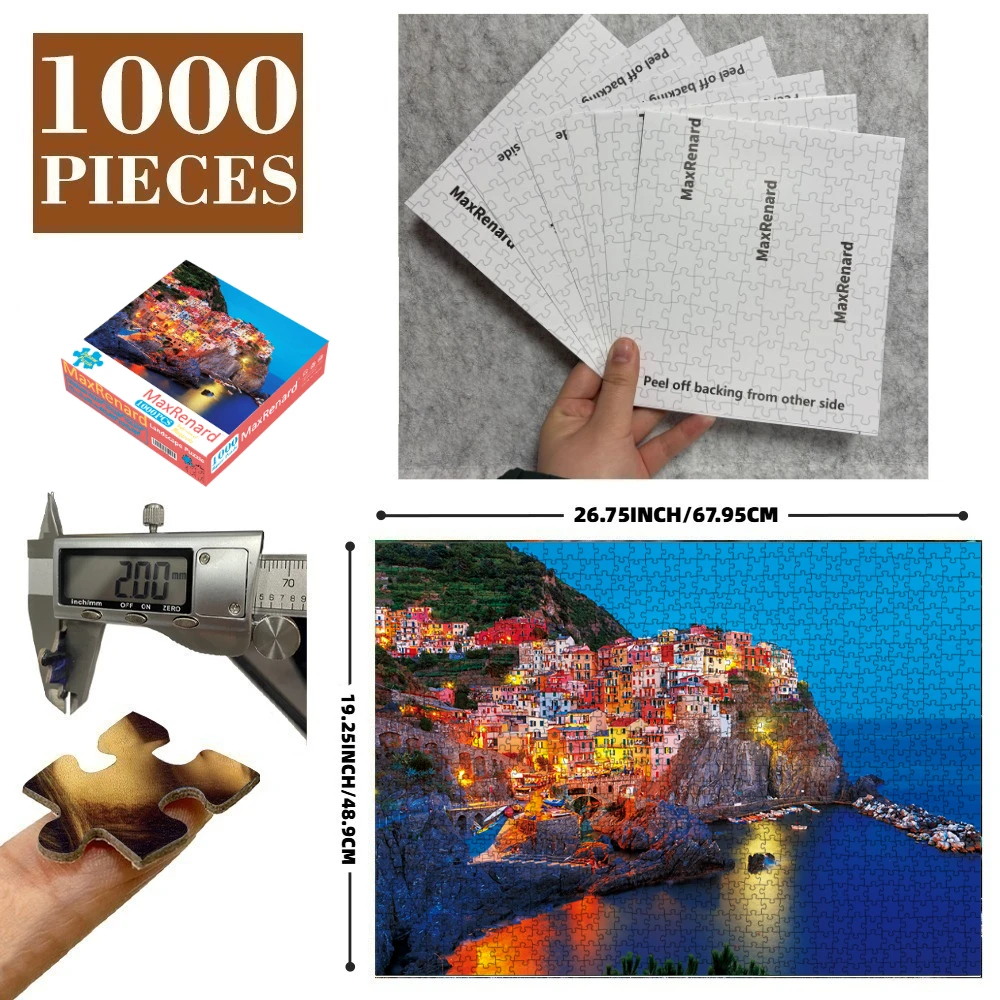 1000PCS Night View Landscape Jigsaw Puzzle Cardboard Complete Framing Display Kit with Large Self-Adhesive Back Stickers
