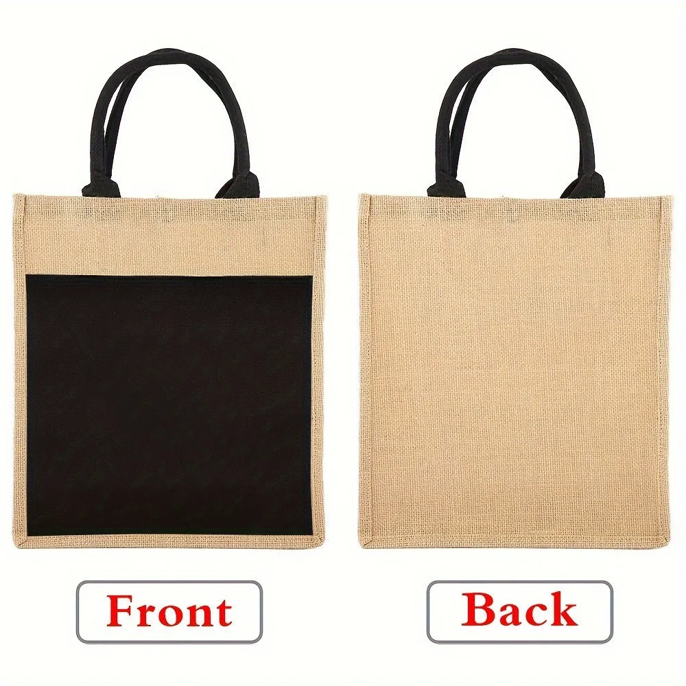 Customizable Name Women's Shopping Bag Reusable Linen Handbag Flower Pattern Series Grocery Shopping Bag
