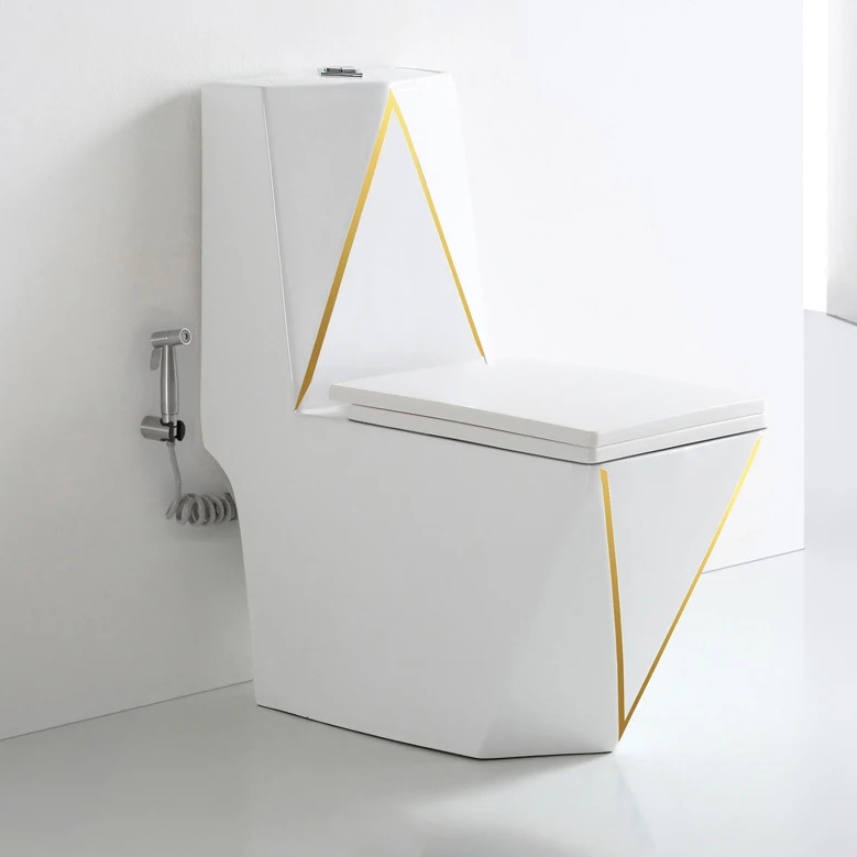 Modern Sanitary Ware White Color Water Closet Siphonic Ceramic Commode Bowl Bathroom Luxury Wc One Piece Toilet With Gold Rim