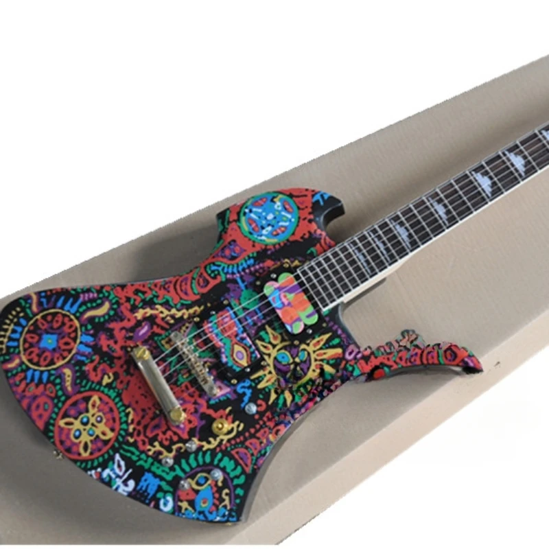 22nd grade electric guitar abstract painting pattern sticker rose wood fingerboard gold pickup