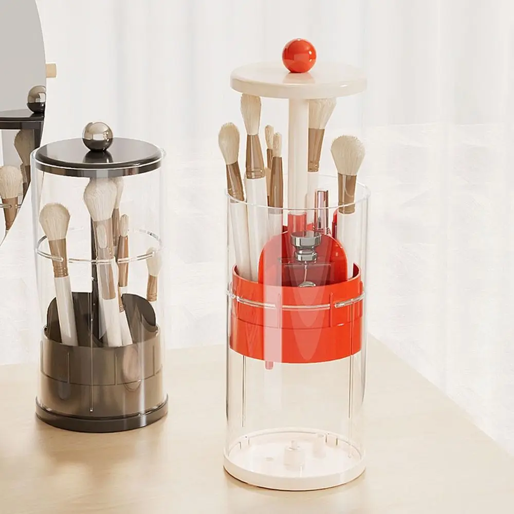 

Plastic Automatic Lifting Makeup Brush Holder Large Capacity Dustproof Makeup Brush Storage Tube Multi-grid with Lid