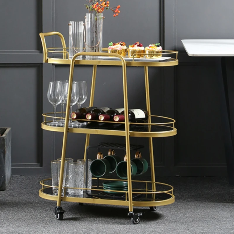 Kitchen Food Trolley Nordic marble Coffee table hotel cake hand cart Moving sofa Side table metal Storage rack modern furniture