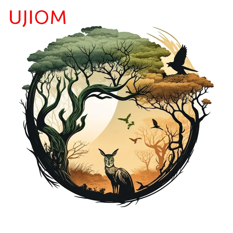 UJIOM Ink Style Deers and Forest Wall Sticker Creative Personality Solar Panel Decals Waterproof Graphics Room Decoration