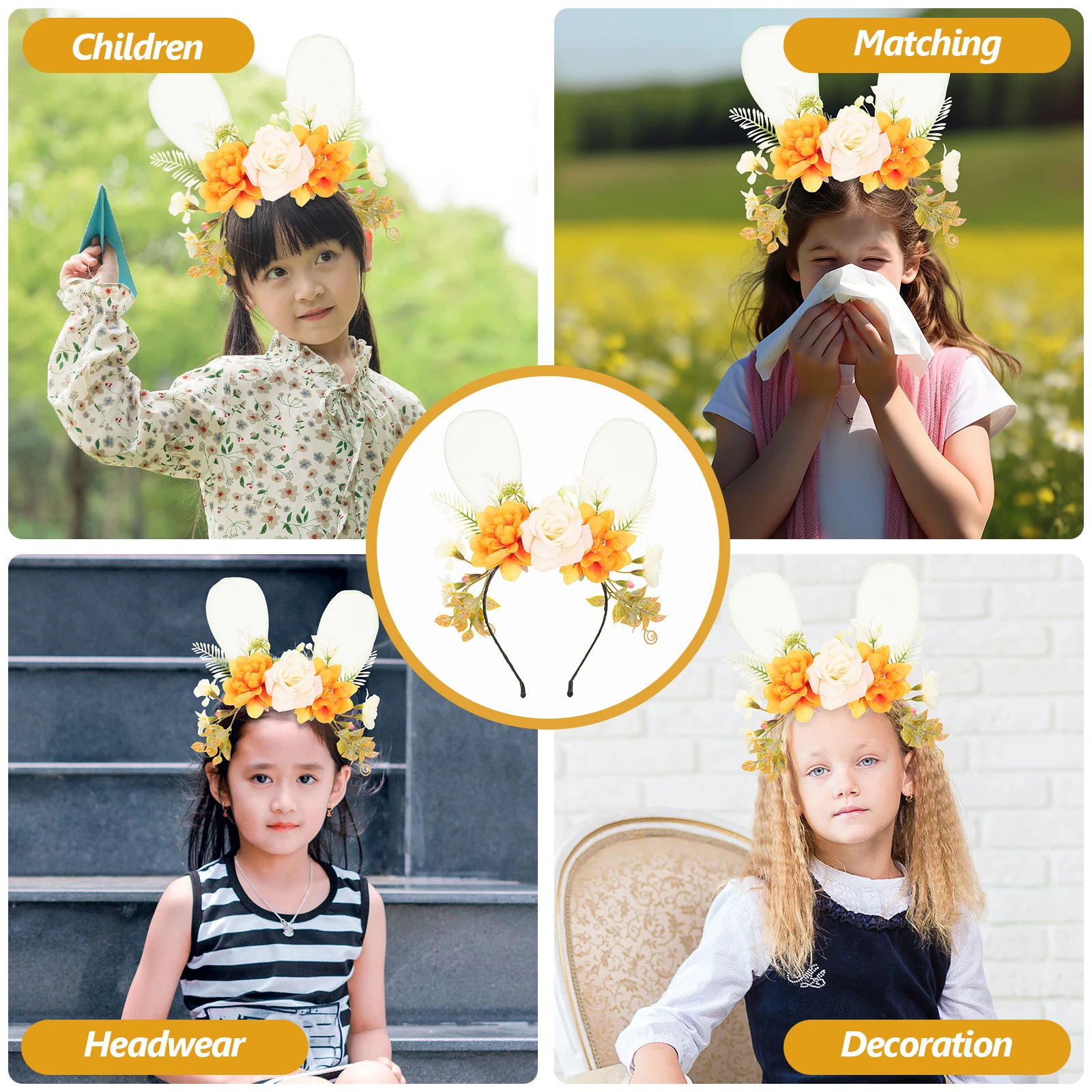 

Comfortable Wearing Feeling Flower Rabbit Ear Headband Cute Decorative Floral Accessory For Kids
